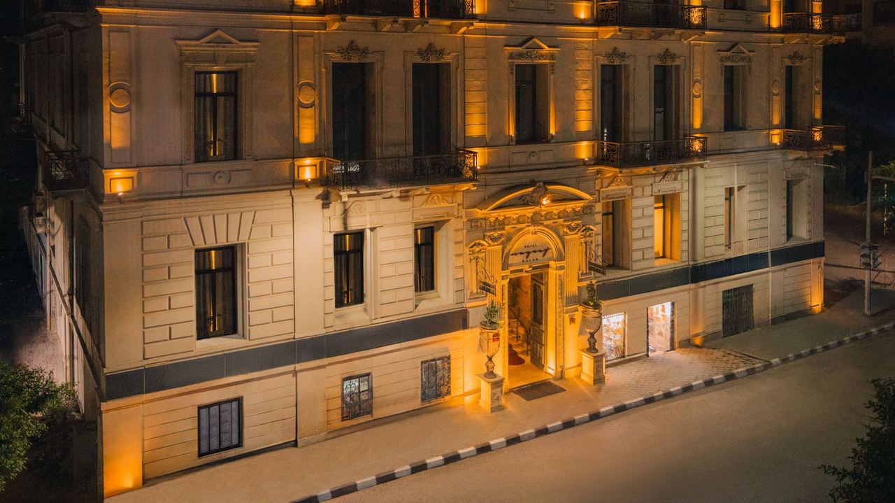 Mazeej Balad in the 19th-century La Viennoise building in Downtown Cairo, lit at night